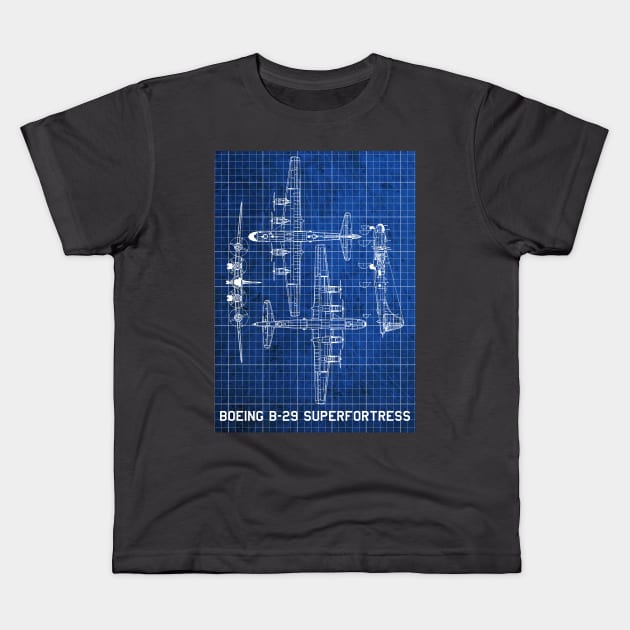 Boeing B29 Superfortress Blueprint vintage look Kids T-Shirt by Geoji 